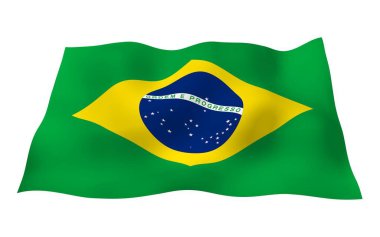 Brezilya bayrağı sallayarak. Ordem e Progresso. Sipariş ve ilerleme. Rio de Janeiro. Güney Amerika. Devlet sembolü. 3D çizim