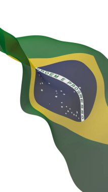 Brezilya bayrağı sallayarak. Ordem e Progresso. Sipariş ve ilerleme. Rio de Janeiro. Güney Amerika. Devlet sembolü. 3D çizim