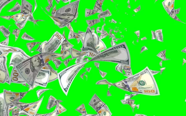 Vliegende Dollars Bankbiljetten Geïsoleerd Chromakey Het Geld Vliegt Lucht 100 — Stockfoto