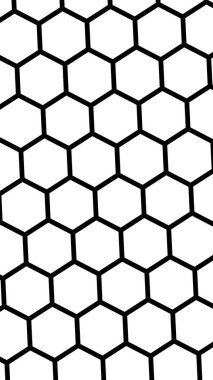 Beyaz arka plan daki siyah petek. Çokgen in perspektif görünümü petek gibi görünüyor. Biyometrik geometri. Dikey görüntü yönlendirmesi. 3d illüstrasyon