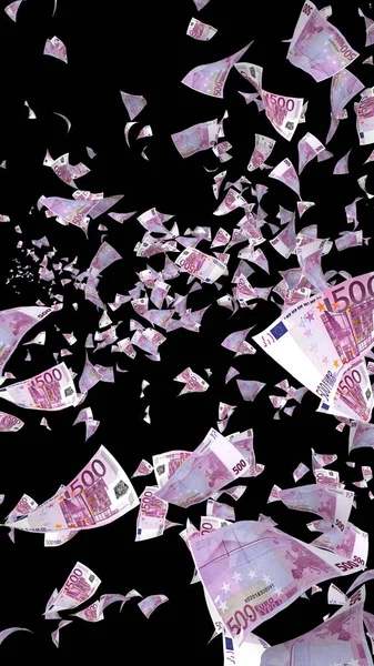 Fliegende Euro Banknoten Isoliert Auf Dunklem Hintergrund Geld Liegt Der — Stockfoto
