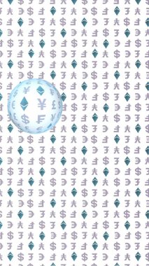 Ethereum kristal ve para beyaz bir arka plan üzerinde. Dijital kripto sembolü. Döviz dalga etkisi, piyasa dalgalanmaları. İş konsepti. 3d illüstrasyon