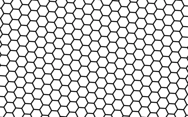 Beyaz arka planda siyah bal peteği. Çokgenin perspektif görüntüsü bal peteğine benziyor. İzometrik geometri. 3B illüstrasyon