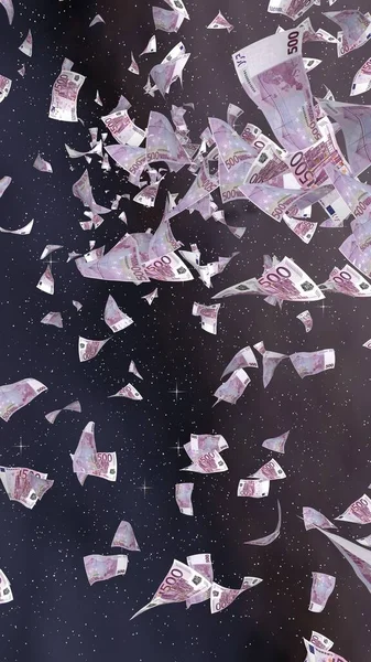 Billetes Euros Voladores Sobre Fondo Estrellado Del Espacio Exterior Dinero —  Fotos de Stock