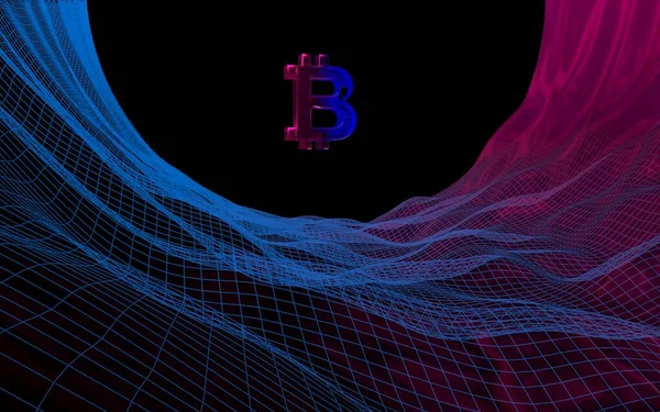 Symbole Devise Numérique Bitcoin Sur Fond Sombre Abstrait Croissance Marché — Photo