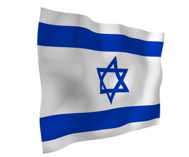 İsrail bayrağı. İsrail Devleti 'nin devlet sembolü. Beyaz bir alanda iki yatay mavi çizgi arasında mavi bir Davut Yıldızı. 3d illüstrasyon