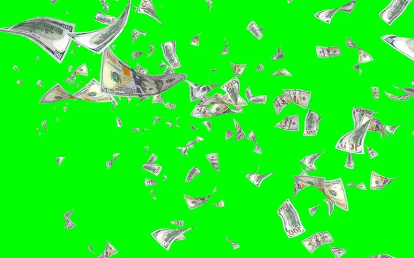 Banconote Dollari Volanti Isolate Chromakey Soldi Volano Aria 100 Banconote — Foto Stock