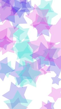 Beyaz arka plan üzerinde çok renkli yarı saydam yıldızlar. Pembe tonları. 3d illüstrasyon