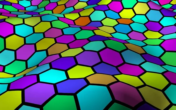 Honeycomb Multi Colored Perspective View Polygon Look Honeycomb Wavy Surface — Stock Photo, Image