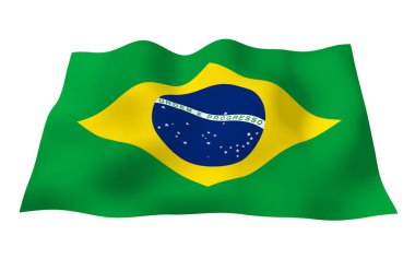 Brezilya bayrağı sallayarak. Ordem e Progresso. Sipariş ve ilerleme. Rio de Janeiro. Güney Amerika. Devlet sembolü. 3D çizim