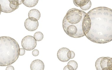 Ethereum ekonomik mali balonu. kripto para birimi 3d illüstrasyon. İş konsepti. Beyaz arka planda altın kabarcıklar