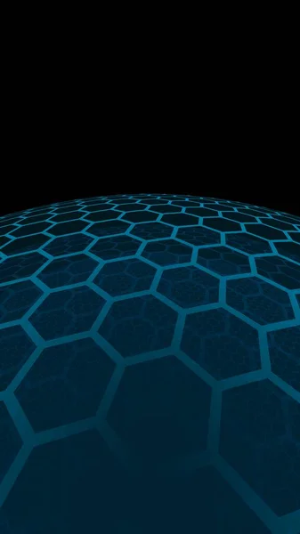 Multilayer sphere of honeycombs, gray turquoise on a dark background, social network, computer network, technology, global network. 3D illustration