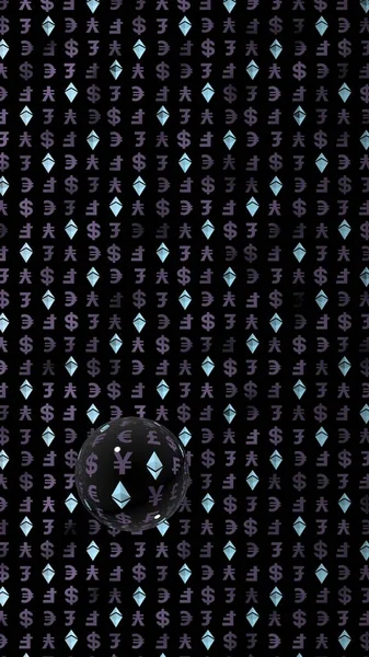 以之以他水晶和货币在黑暗的背景 数字加密货币符号 经营理念 市场展示 — 图库照片