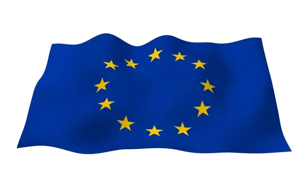 Slightly Waving Flag European Union Isolated White Background Rendering Symbol — Stock Photo, Image