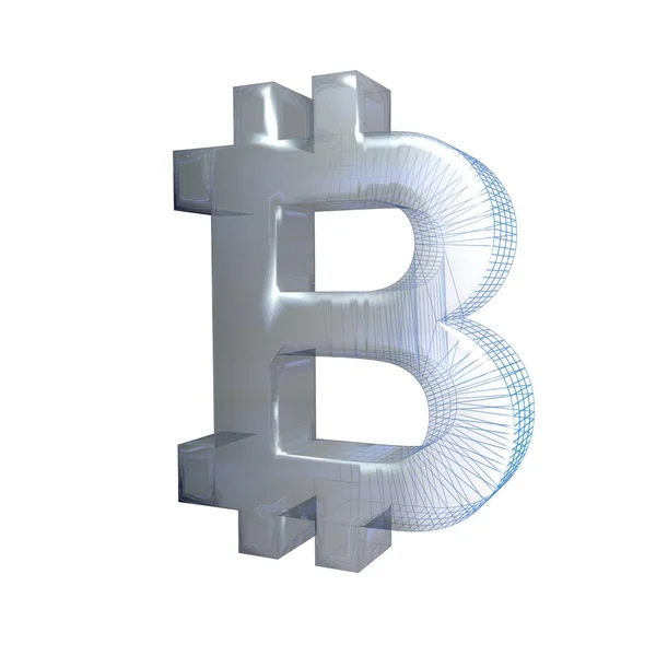 Bitcoin Υπογράφει Πλατινένιο Ασημένιο Μετατρέπεται Μπλε Πλέγμα Λευκό Φόντο Εικονογράφηση — Φωτογραφία Αρχείου