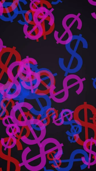 Signos Dólar Translúcidos Multicolores Sobre Fondo Oscuro Tonos Rojos Ilustración —  Fotos de Stock