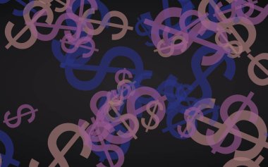 Koyu arka planda gri yarı saydam dolar işaretleri. Gri tonları. 3d illüstrasyon