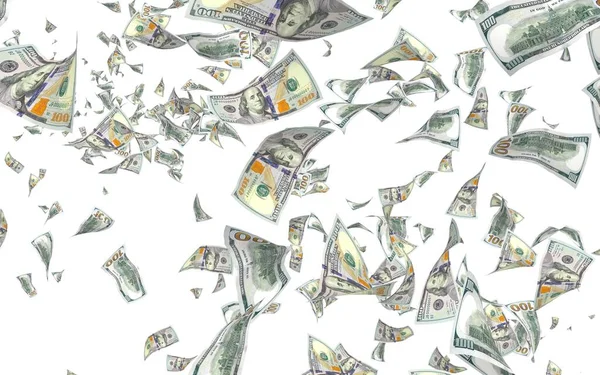 Vliegende Dollars Bankbiljetten Geïsoleerd Witte Achtergrond Het Geld Vliegt Lucht — Stockfoto