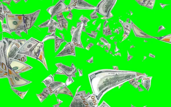 Flying Dollars Banknotes Isolated Chromakey Money Flying Air 100 Banknotes — Stock Photo, Image