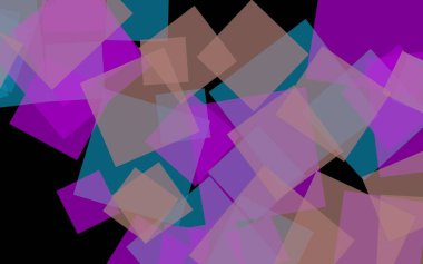 Koyu arka plan üzerinde çok renkli yarı saydam kareler. Pembe tonları. 3d illüstrasyon