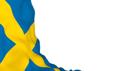 İsveç bayrağı. İsveç Krallığının resmi devlet sembolü. Bayrağın kenarlarına kadar uzanan sarı İskandinav haçı olan mavi bir tarla. 3d illüstrasyon