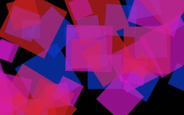 Koyu arka plan üzerinde çok renkli yarı saydam kareler. Pembe tonları. 3d illüstrasyon