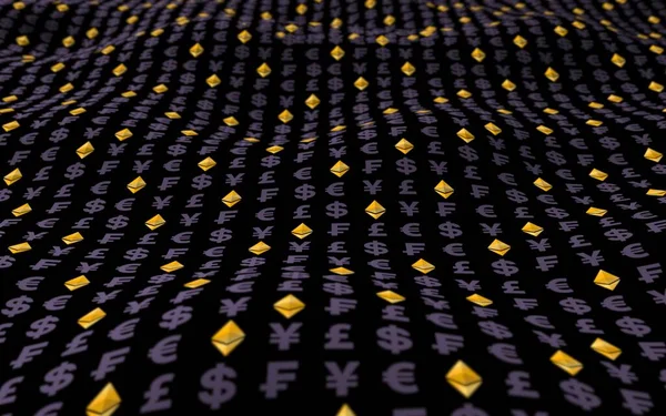 Ethereum Clásico Moneda Sobre Fondo Oscuro Símbolo Criptográfico Digital Efecto —  Fotos de Stock