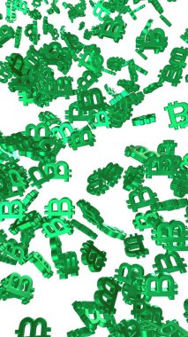 Beyaz arka planda dijital para birimi sembolü Bitcoin. Bitcoin düşüşü. Sanal ekranda kripto para birimi grafiği. İş, finans ve teknoloji kavramı. 3B illüstrasyon