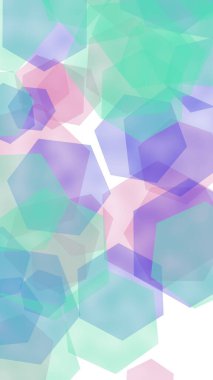 Beyaz arkaplanda çok renkli yarı saydam altıgenler. Dikey görüntü yönlendirmesi. 3B illüstrasyon