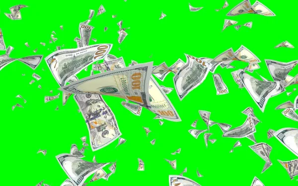 Banconote Dollari Volanti Isolate Chromakey Soldi Volano Aria 100 Banconote — Foto Stock