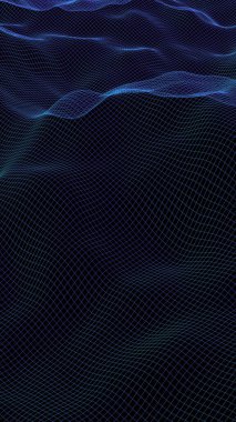 Karanlık bir arka plan üzerinde soyut manzara. Siber uzay mor ızgarası. merhaba teknoloji ağı. 3d illüstrasyon