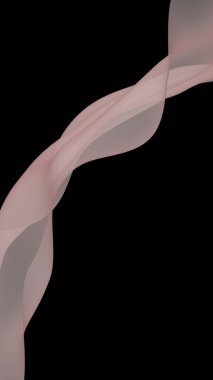 Soyut dalga. Eşarp. Siyah arka planda parlak kurdele. Soyut duman. Raster hava desteği. Dikey görüntü yönlendirmesi. 3B illüstrasyon