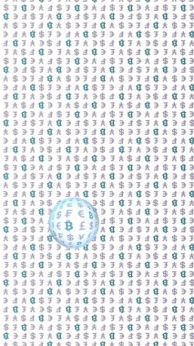 Bitcoin ve para birimi beyaz bir arka plan üzerinde. Dijital kripto sembolü. Döviz balonu, dalga etkisi, piyasa dalgalanmaları. İş konsepti. 3d illüstrasyon