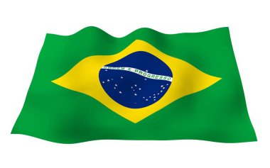 Brezilya bayrağı sallayarak. Ordem e Progresso. Sipariş ve ilerleme. Rio de Janeiro. Güney Amerika. Devlet sembolü. 3D çizim