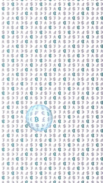 Bitcoin Och Valuta Vit Bakgrund Digital Krypto Symbol Valuta Bubbla — Stockfoto