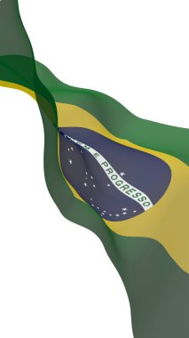Brezilya bayrağı sallayarak. Ordem e Progresso. Sipariş ve ilerleme. Rio de Janeiro. Güney Amerika. Devlet sembolü. 3D çizim