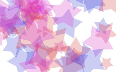 Beyaz arkaplanda çok renkli yarı saydam yıldızlar. Kırmızı tonlar. 3B illüstrasyon