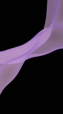 Soyut dalga. Eşarp. Siyah arka planda parlak kurdele. Soyut duman. Raster hava desteği. Dikey görüntü yönlendirmesi. 3B illüstrasyon