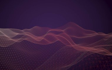 Soyut manzara arka plan. Siber uzay mor ızgarası. merhaba teknoloji ağı. 3d illüstrasyon