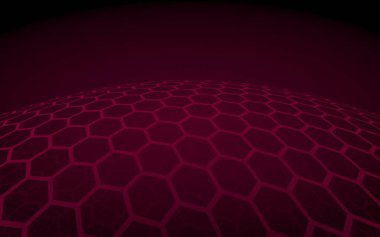 Çok katmanlı petek küresi, koyu arka planda mor, sosyal ağ, bilgisayar ağı, teknoloji, küresel ağ. 3d illüstrasyon