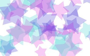 Beyaz arkaplanda çok renkli yarı saydam yıldızlar. Kırmızı tonlar. 3B illüstrasyon