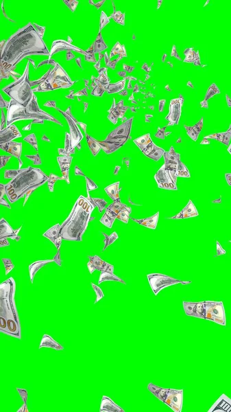 Banconote Dollari Volanti Isolate Chromakey Soldi Volano Aria 100 Banconote — Foto Stock