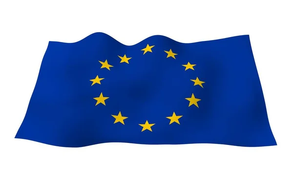 Немного Размахивая Флагом Европейского Союза Изолирован Белом Фоне Рендеринг Символ — стоковое фото