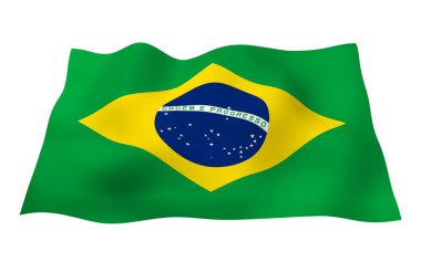 Brezilya bayrağı sallayarak. Ordem e Progresso. Sipariş ve ilerleme. Rio de Janeiro. Güney Amerika. Devlet sembolü. 3D çizim
