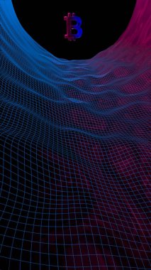 Soyut karanlık arka planda dijital para birimi sembolü Bitcoin. Kripto para piyasasının büyümesi. İş, finans ve teknoloji konsepti. 3d illüstrasyon