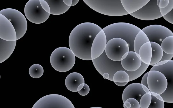 Dark background and light bubbles. Wallpaper, texture with balloons. 3D illustration