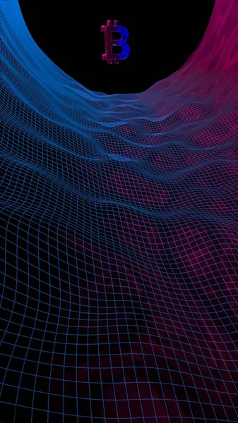 Soyut karanlık arka planda dijital para birimi sembolü Bitcoin. Kripto para piyasasının büyümesi. İş, finans ve teknoloji konsepti. 3d illüstrasyon