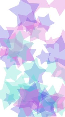 Beyaz arka plan üzerinde çok renkli yarı saydam yıldızlar. Pembe tonları. 3d illüstrasyon