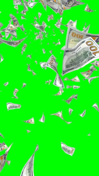 Banconote Dollari Volanti Isolate Chromakey Soldi Volano Aria 100 Banconote — Foto Stock