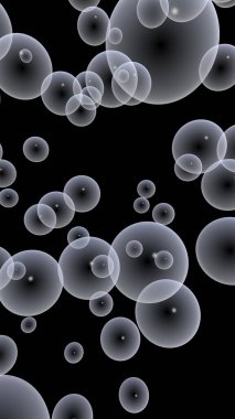 Karanlık arka plan ve aydınlık kabarcıklar. Duvar kağıdı, balonlu doku. 3B illüstrasyon